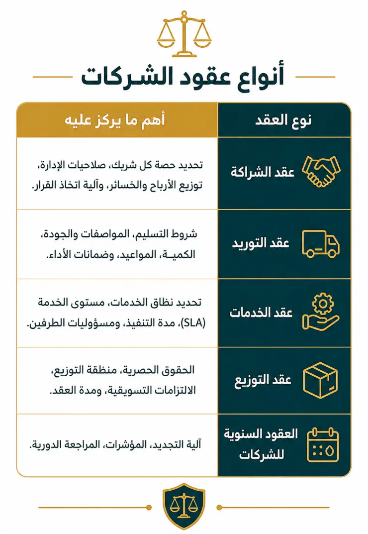 أنواع عقود الشركات